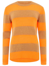 Zwillingsherz Kaschmir Pullover "Blockstreifen" 100% Kaschmir - Camel & Orange