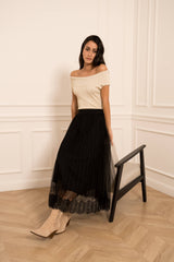 Choklate Paris Lurex-Bardot-Oberteil aus Strick - 4940-1: Beige / Eine Größe