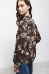 Lanidor Bluse aus Viskose mit floralem Muster in Schokobraun-Beige