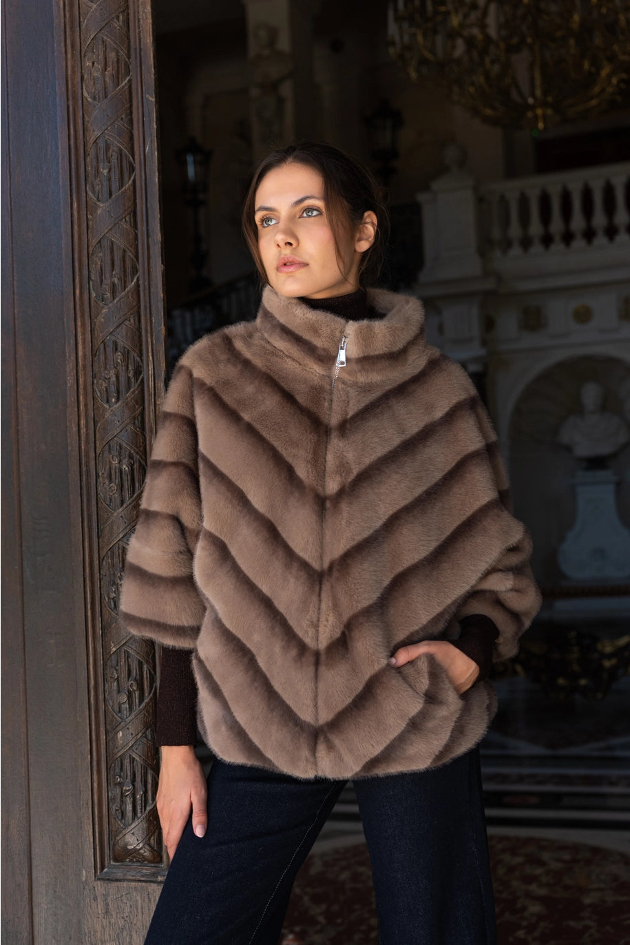 Choklate Paris - Cape - Jacke aus edlem Fake Fur "Kopenhagen" - Taupe