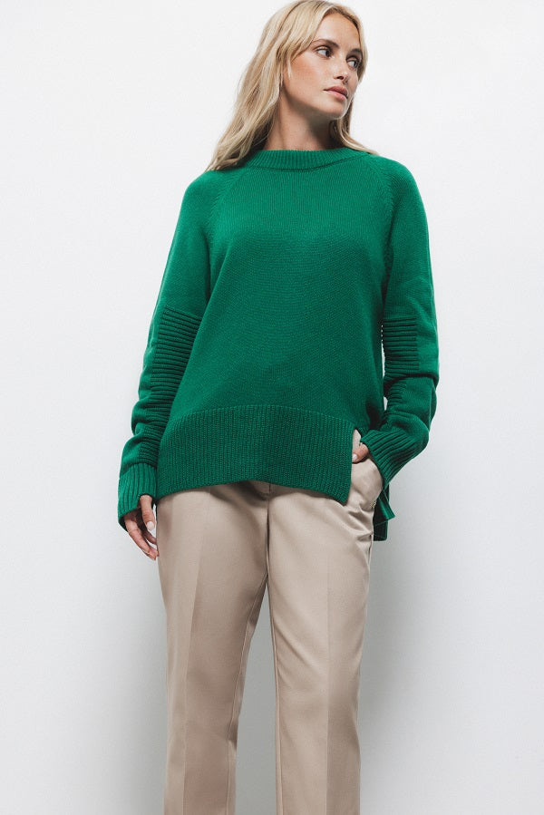 Lanidor Pullover aus hochwertigem Materialmix - Gras-Grün - Rundhalsausschnitt