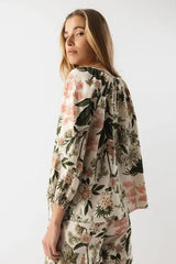 Lanidor Bluse "Botanica" aus 100% Baumwolle mit Bindebändchen