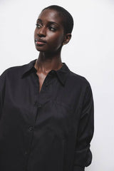 Lanidor - Schwarzes Oversize-Hemd aus 100% Lyocell