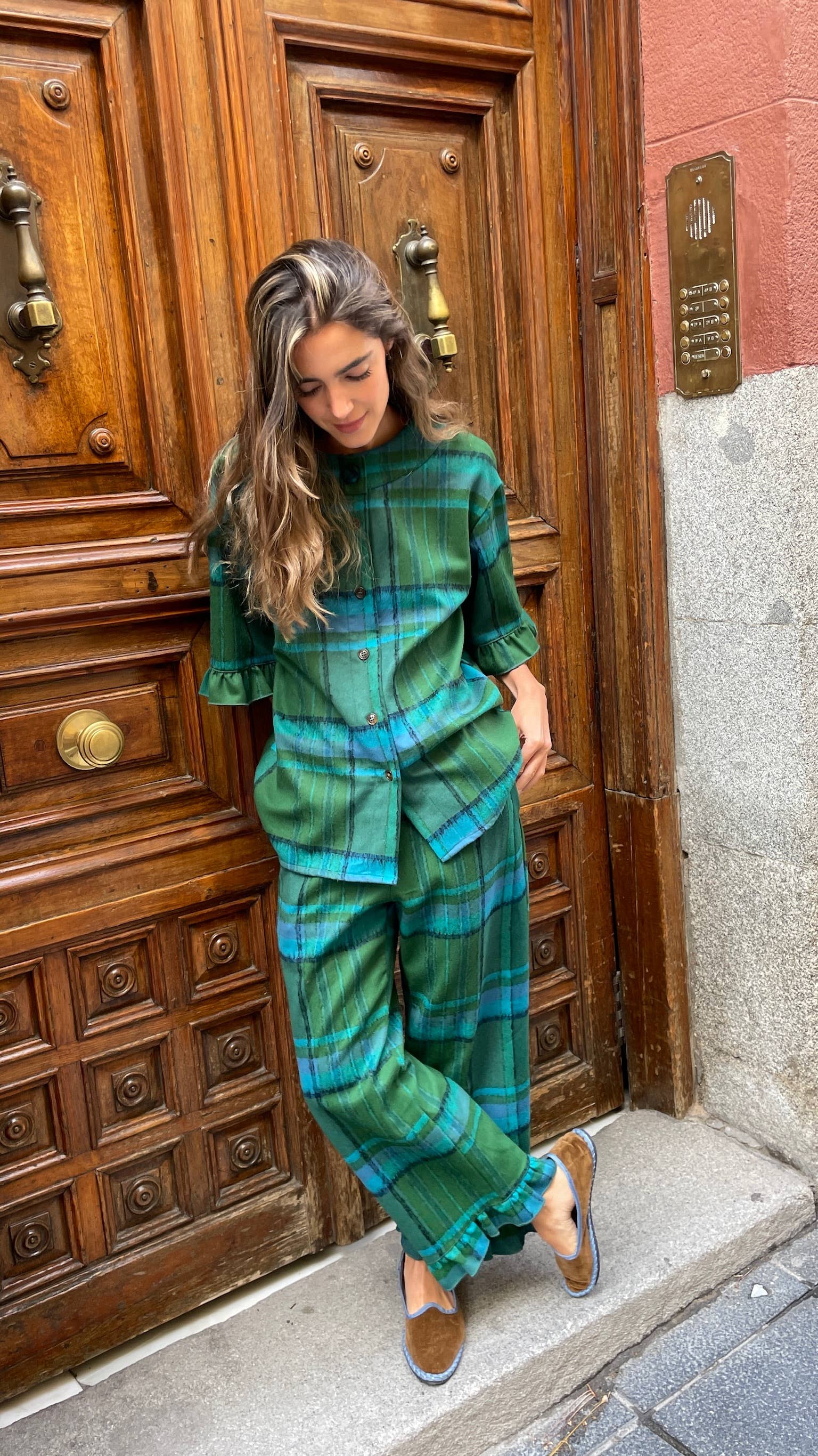 Wollrüschenhose große grüne Karos: M