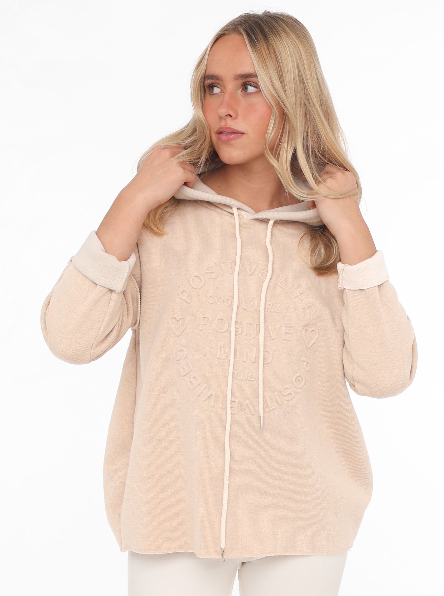 Zwillingsherz Double-Face-Hoodie " Positive Mind" Beige | Damen Hoodie