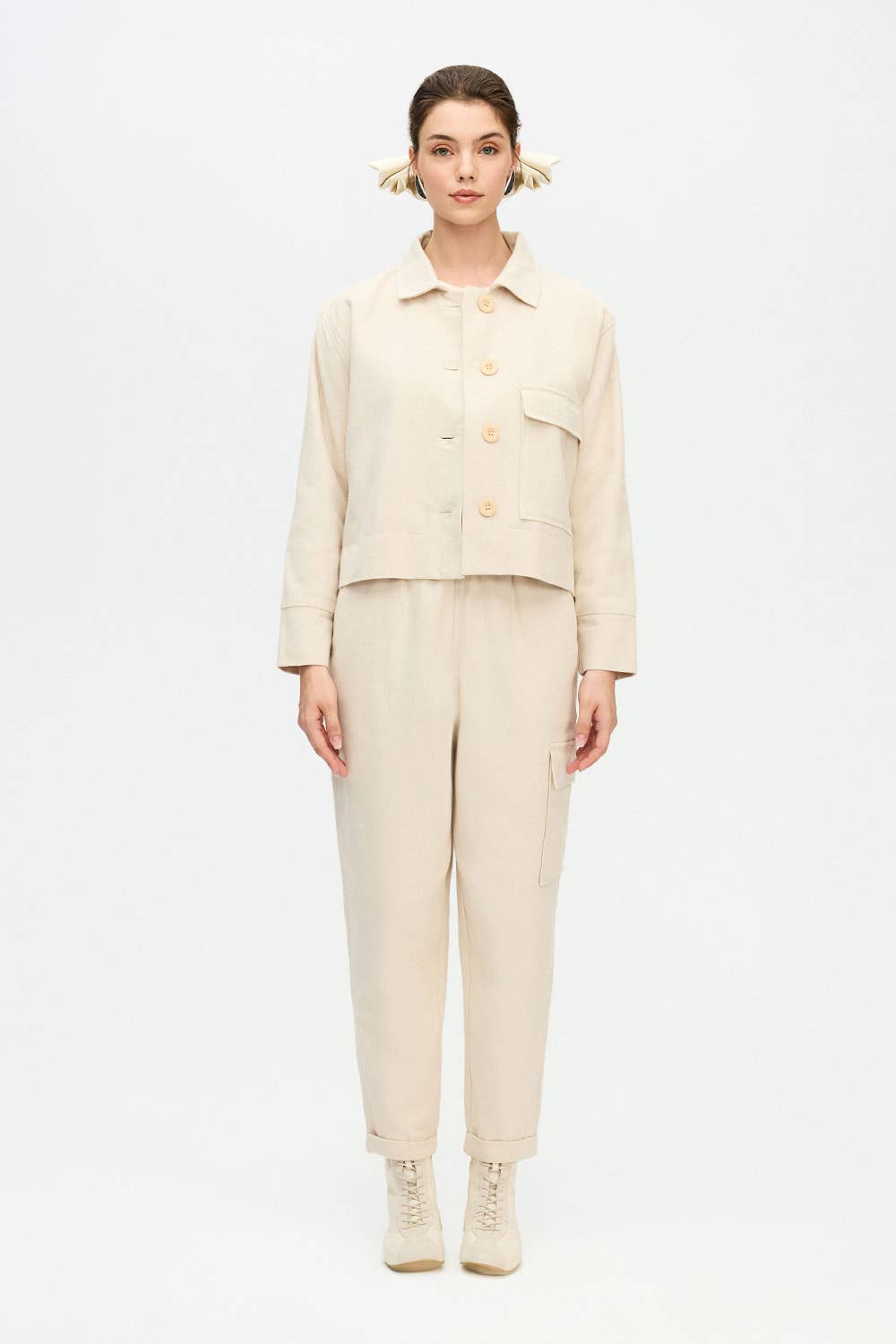 Fulmarix Cargohose mit Fischgrätmuster Beige