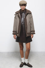 Lanidor - Winter-Jacke - Hahnentritt mit Teddyfell in Beige & Braun