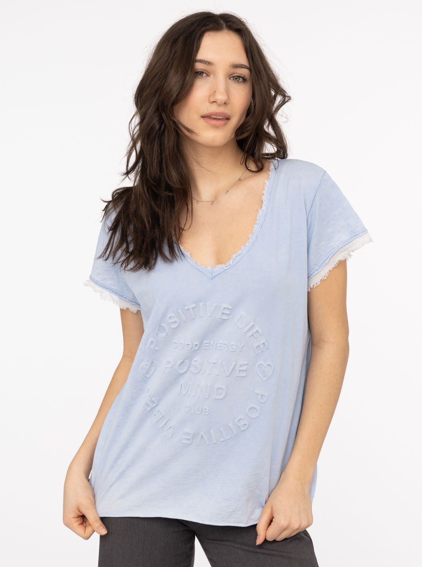 Zwillingsherz Shirt Tail - Positive Mind- 100% Baumwolle - Hellblau