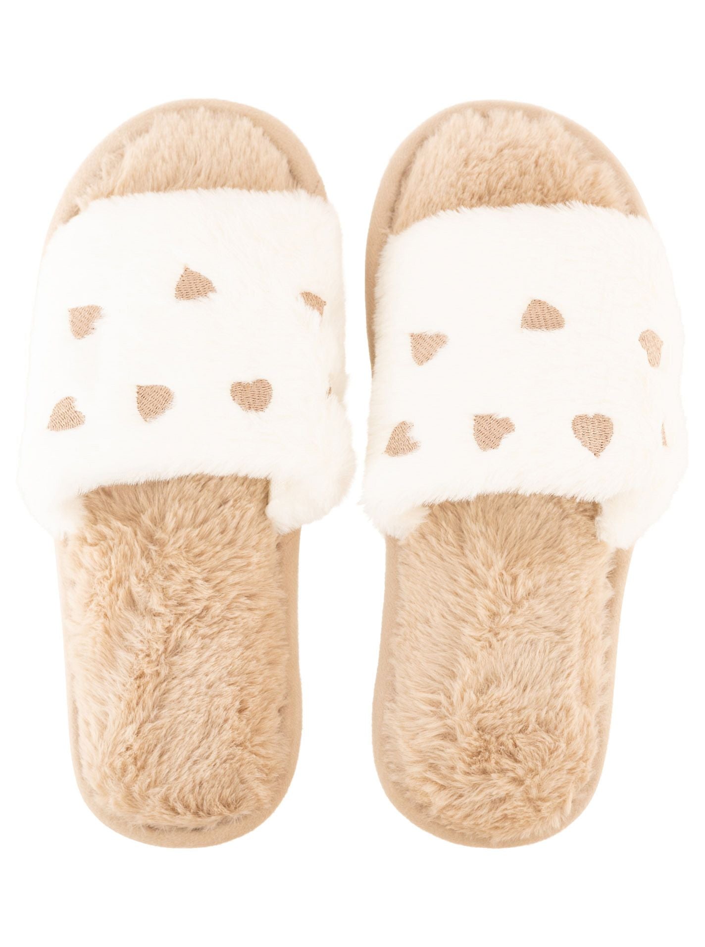 Zwillingsherz Püsch-Sandalen "Lovina" - Hausschuhe - Creme mit Herzchen