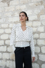 Choklate Paris Bluse September Ecru mit schwarzen Punkten