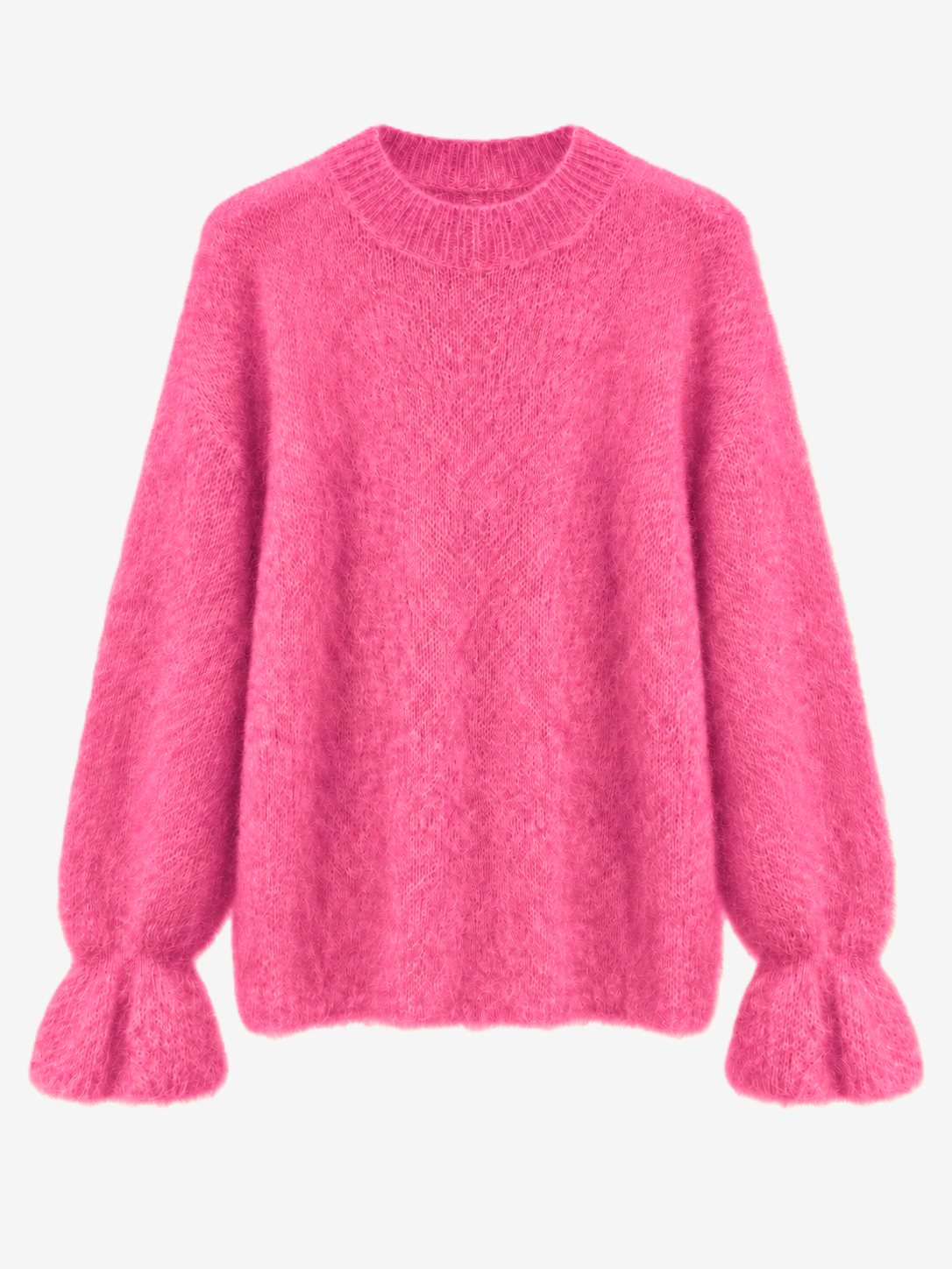 Hochwertiger Mohair-Pullover mit Volant-Ärmeln: Puder / Einheitsgröße