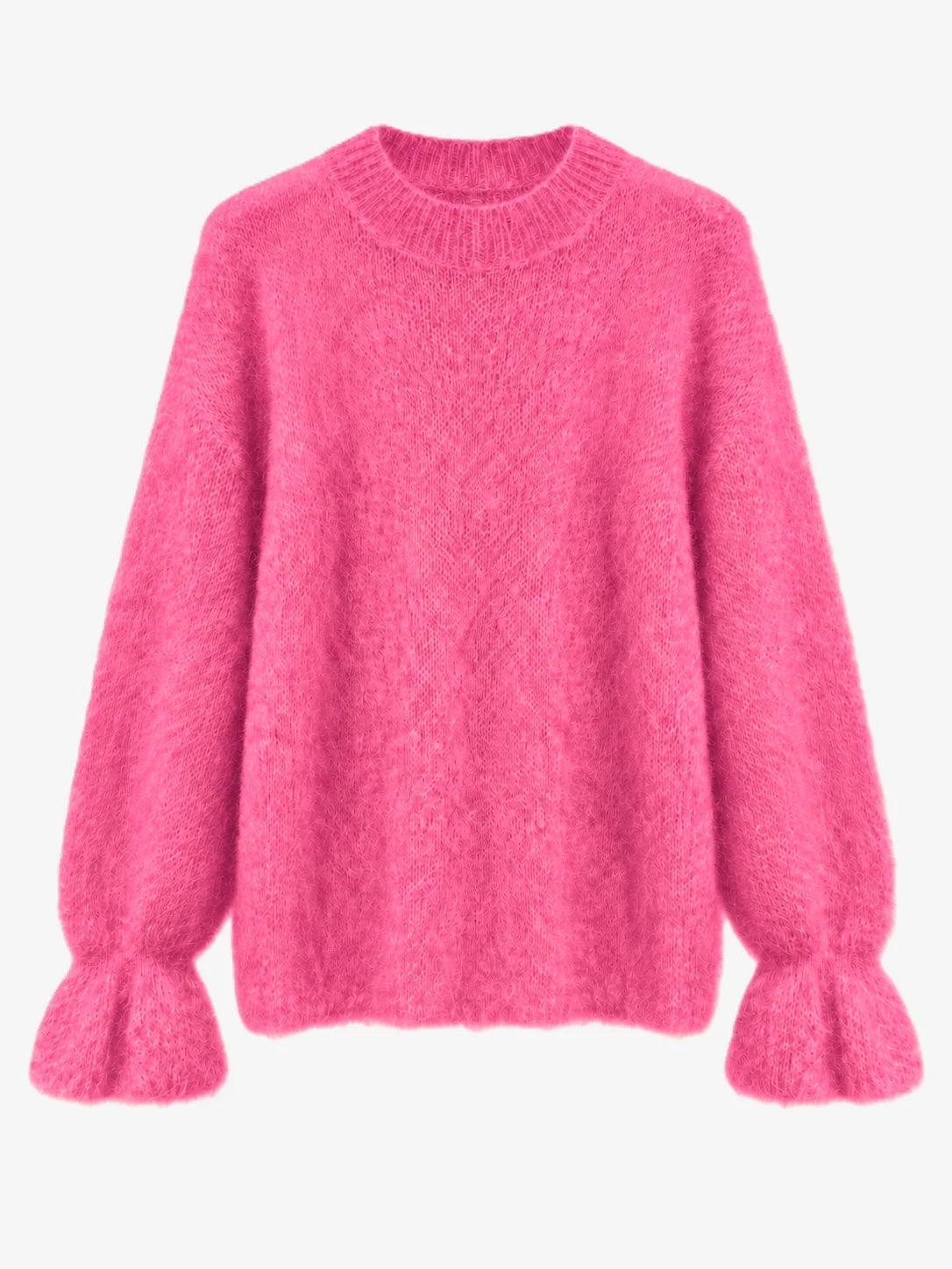 TAMBA Kid-Mohair-Pullover mit Volantärmeln in Bubblegum-Rosa