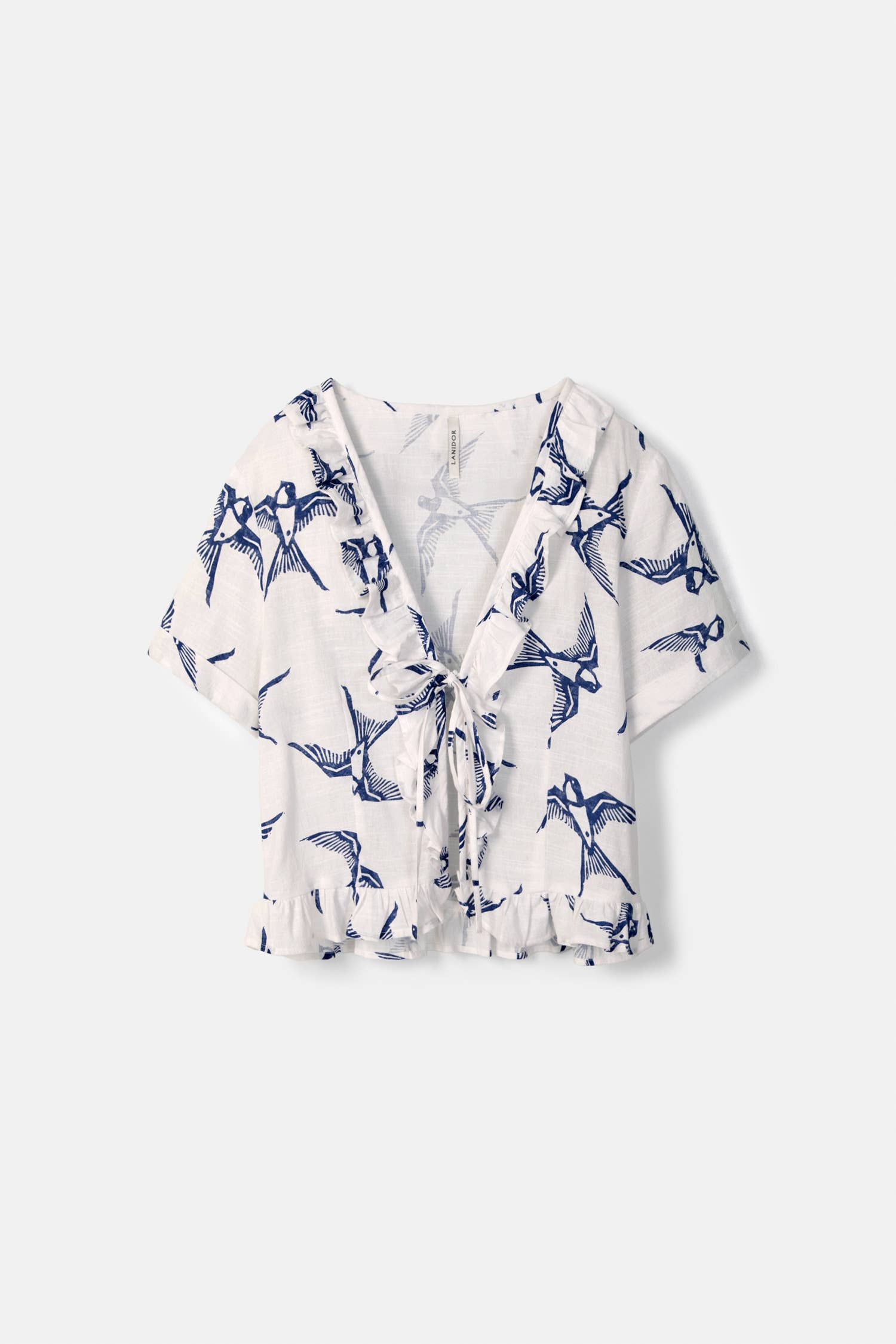 Sommerbluse mit Schwalbenprint aus 100% Baumwolle - Lanidor Portugal