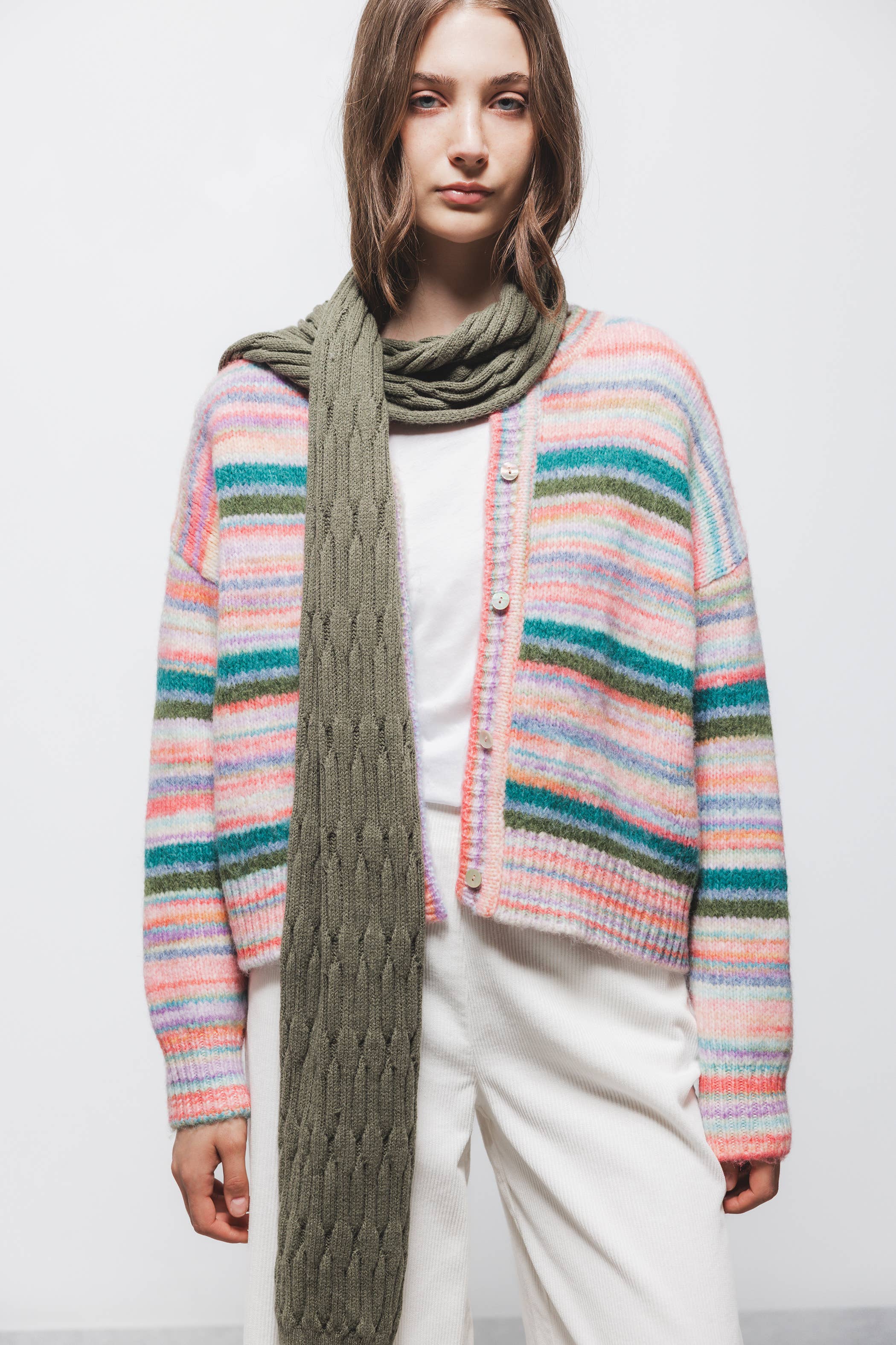 Lanidor Strickjacke Gestreift Multicolor Oversized - Knopfverschluss