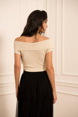 Choklate Paris Lurex-Bardot-Oberteil aus Strick - 4940-1: Beige / Eine Größe