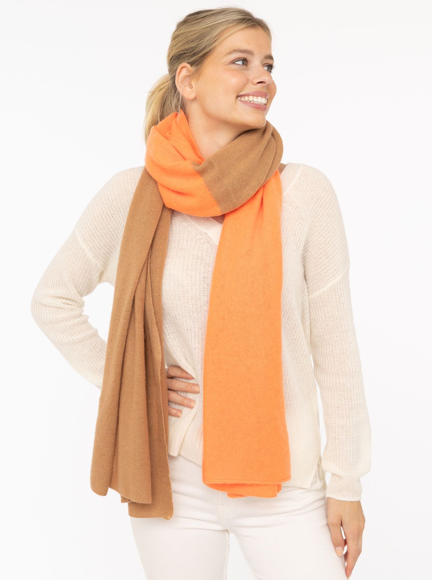 Zwillingsherz XXL Kaschmirschal - 100% Kaschmir "Zweifarbig" Camel & Orange