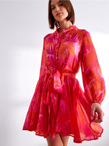 Choklate Paris Skaterkleid Sonia mit Druck aus Tencel-Seide – Rot/Pink/Orange