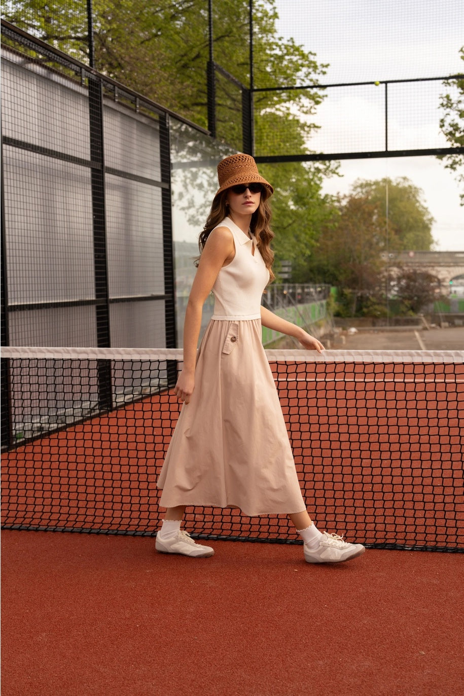 Choklate Paris Polokleid Suzanne Ecru Beige Materialmix