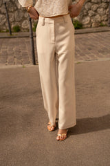 Choklate Paris Hose Beige mit Bügelfalten Baumwolle Lyocell