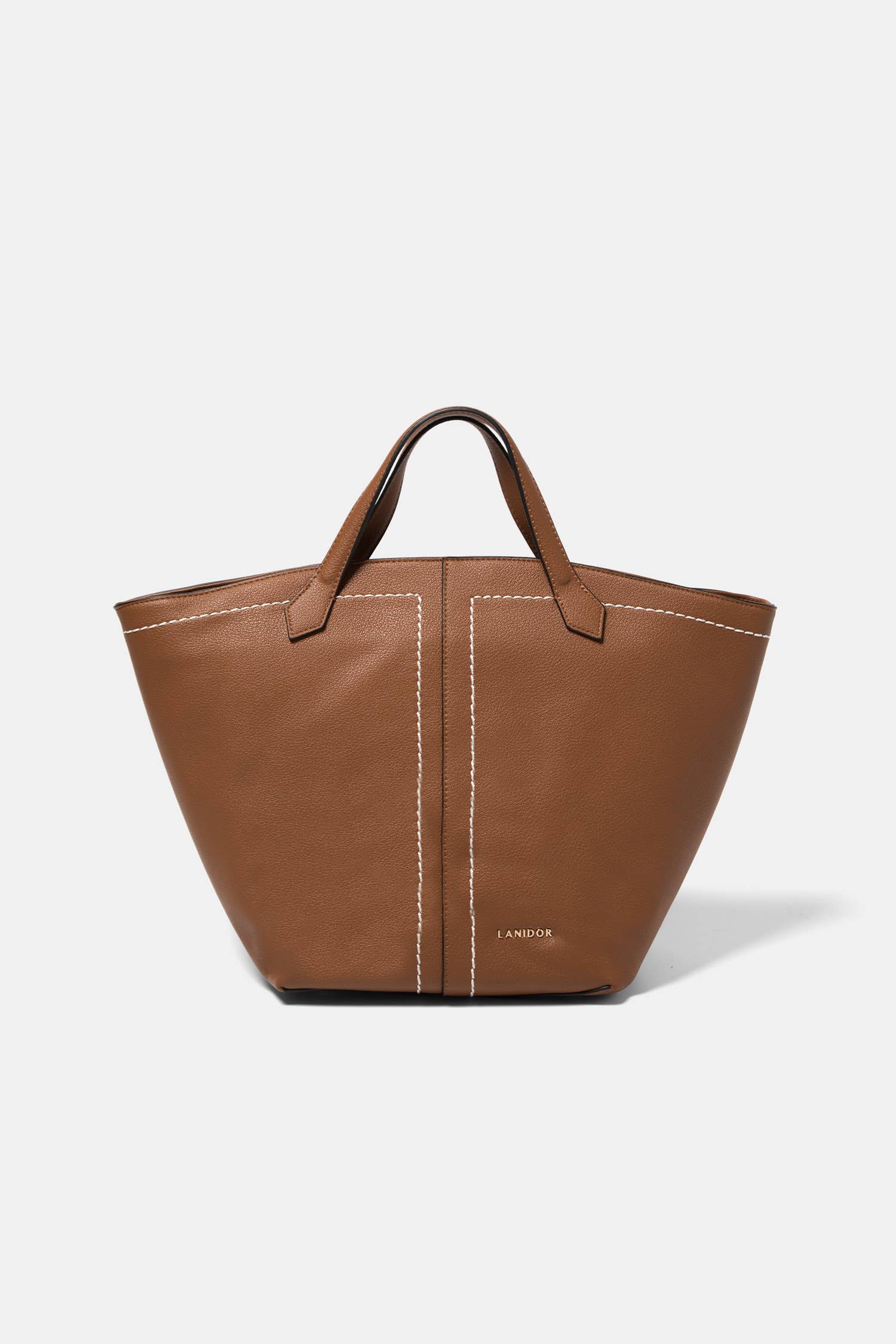 Landidor - Handtasche aus Kunstleder Cognacfarben mit Kontrastnähten