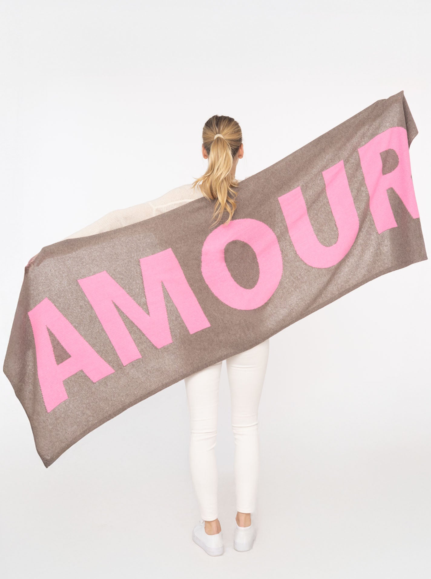 Zwillingsherz XXL Kaschmirschal - 100% Kaschmir "Amour" Taupe & Rosa