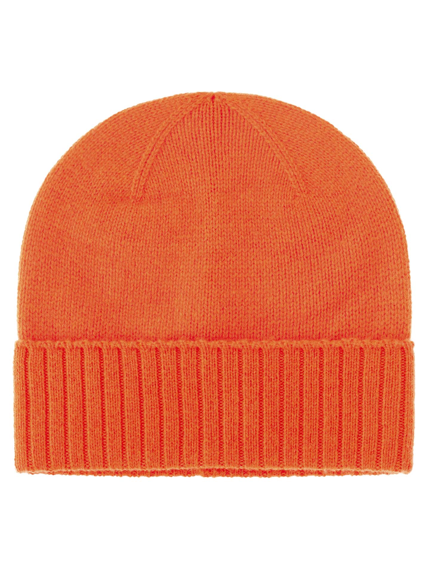 Zwillingsherz - 100% Cashmere-Mütze mit geripptem Umschlag - Orange