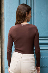 Langärmeliges T‑Shirt aus gerippter Baumwolle: Ecru / M