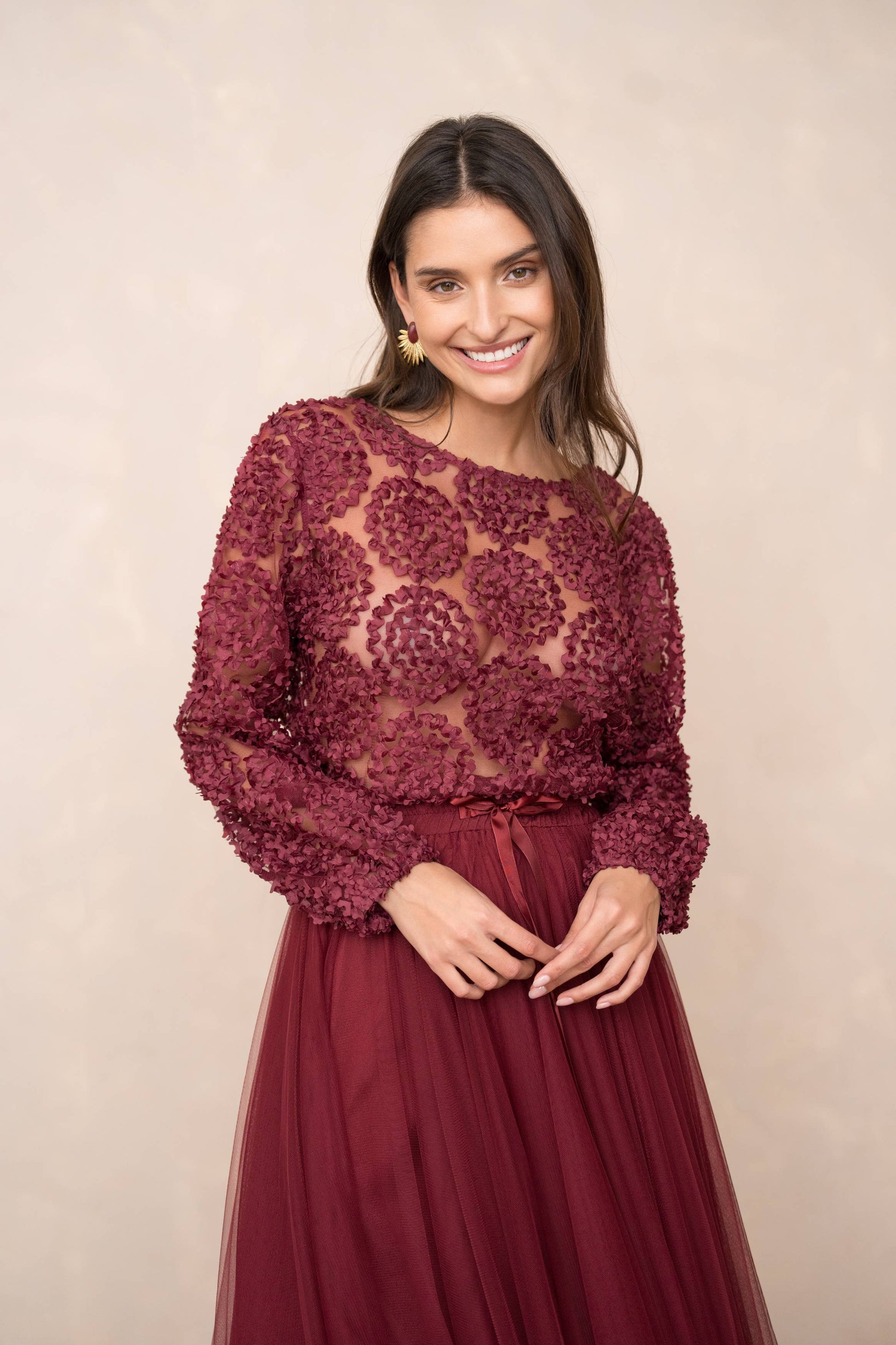 Choklate Paris - Bluse mit Rosetten in Bordeaux