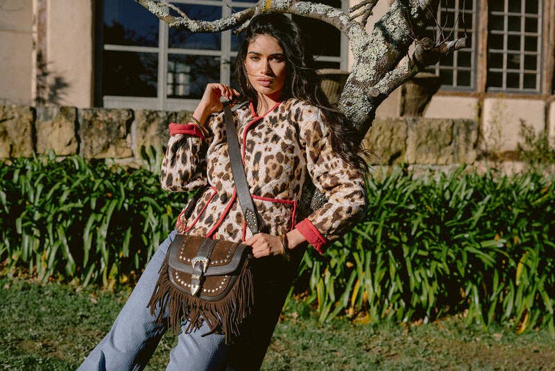 Piti Cuiti Umhängetasche aus Leder in Braun mit Fransen