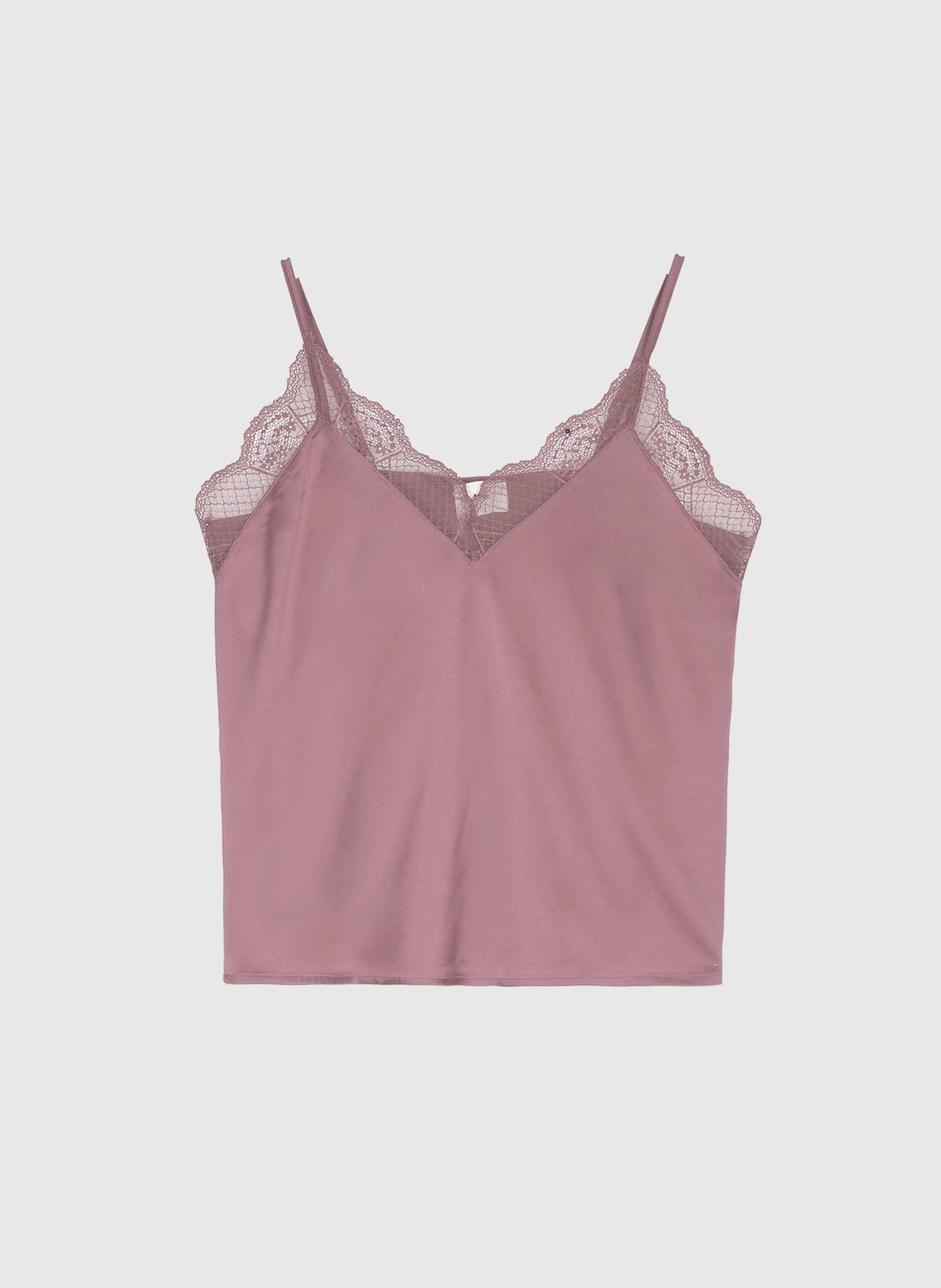 An´ge Paris Satin-Top "ADELAELLE" in Rosa mit Spitze