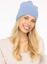 Zwillingsherz - 100% Cashmere-Mütze mit geripptem Umschlag - Hellblau