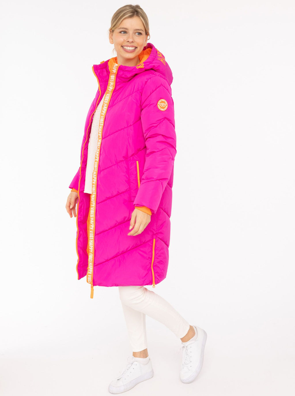 Zwillingsherz - Stepp-Mantel "Happy Vibes" in Pink mit orangen Details