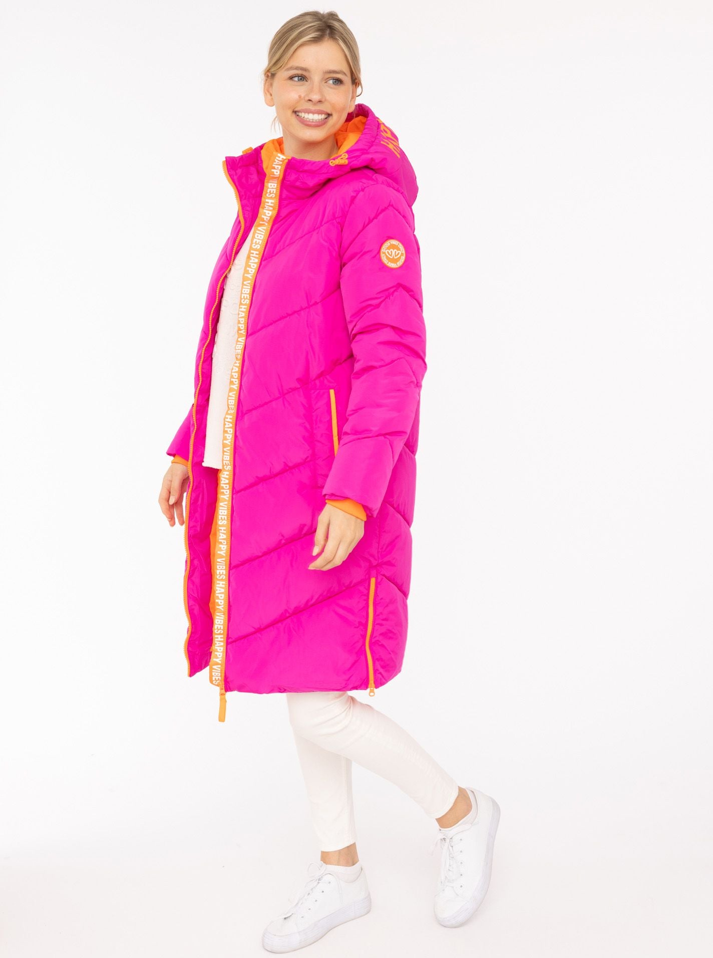 Zwillingsherz - Stepp-Mantel "Happy Vibes" in Pink mit orangen Details