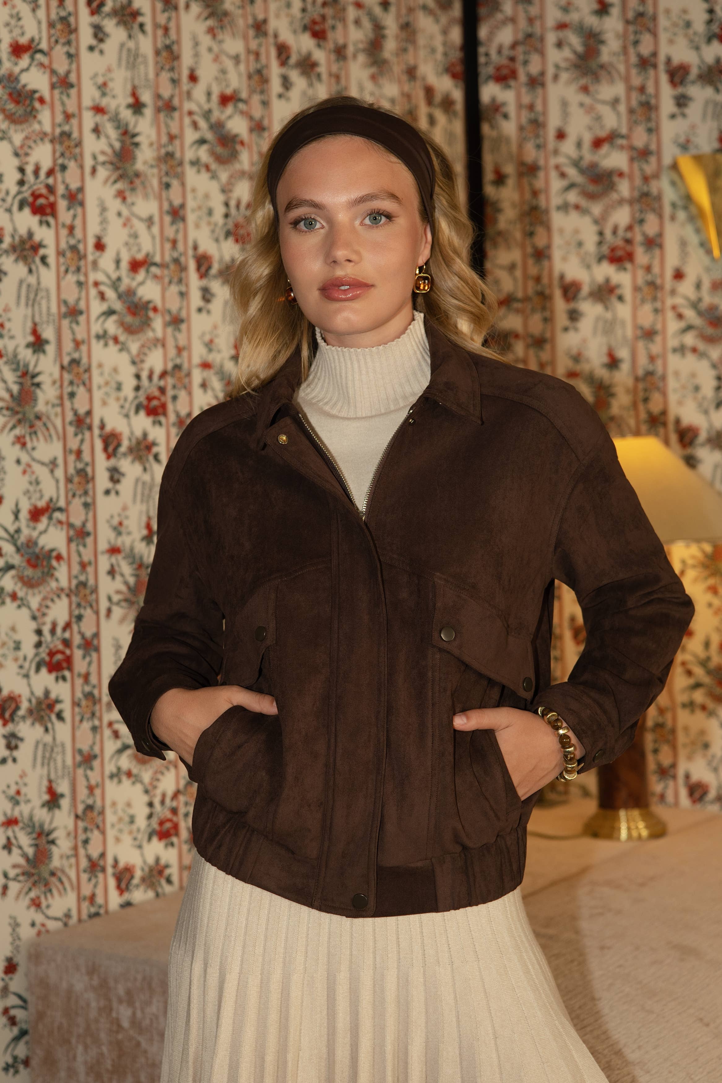 Bomberjacke aus Kunstwildleder V368: Camel / 2S/M 2M/L