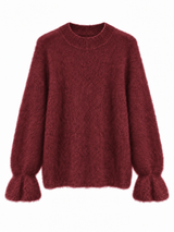 Hochwertiger Mohair-Pullover mit Volant-Ärmeln: Burnt Maroon / Einheitsgröße