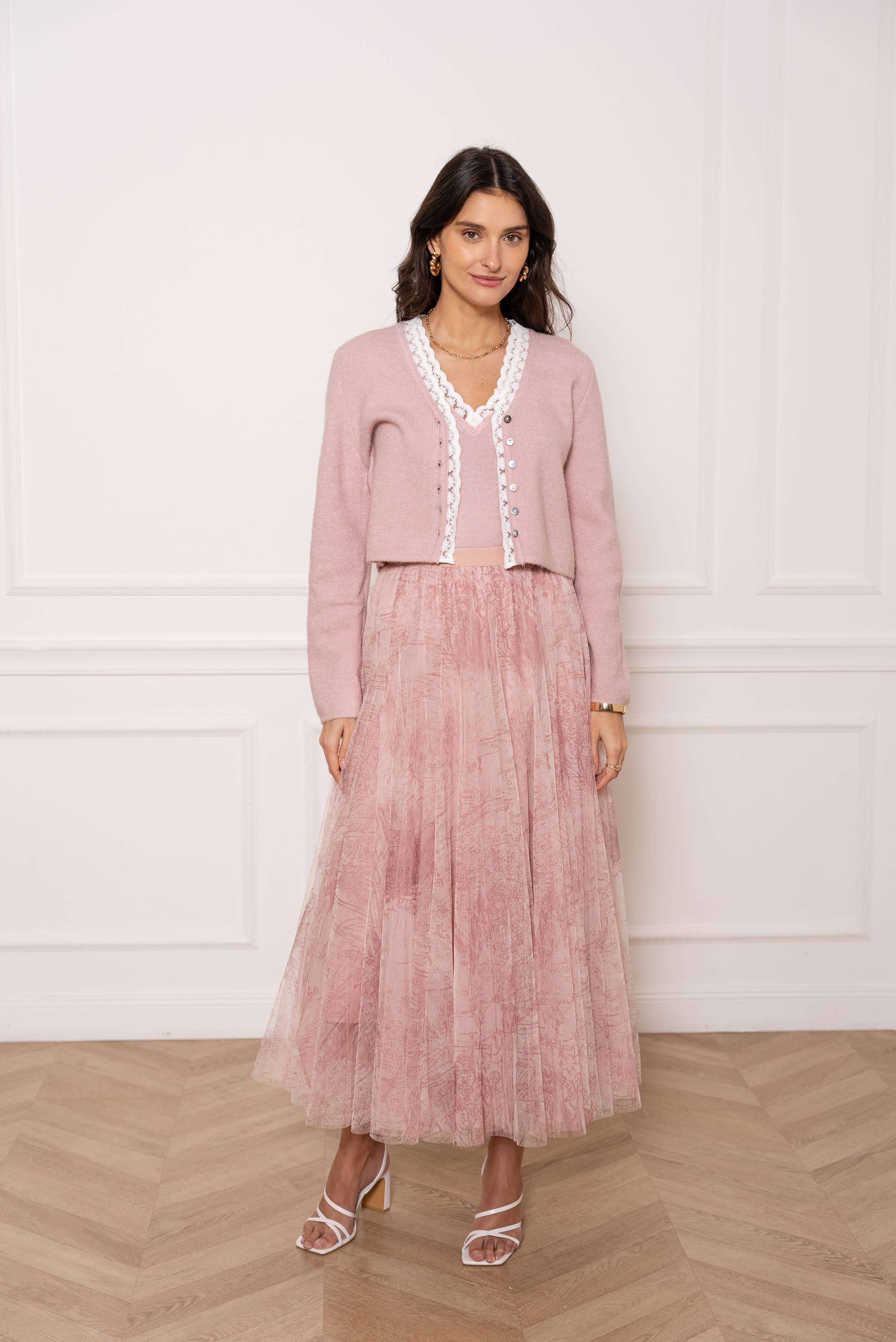 Choklate Paris Tüllrock Ambre mit Toile-de-Jouy-Print Rosa