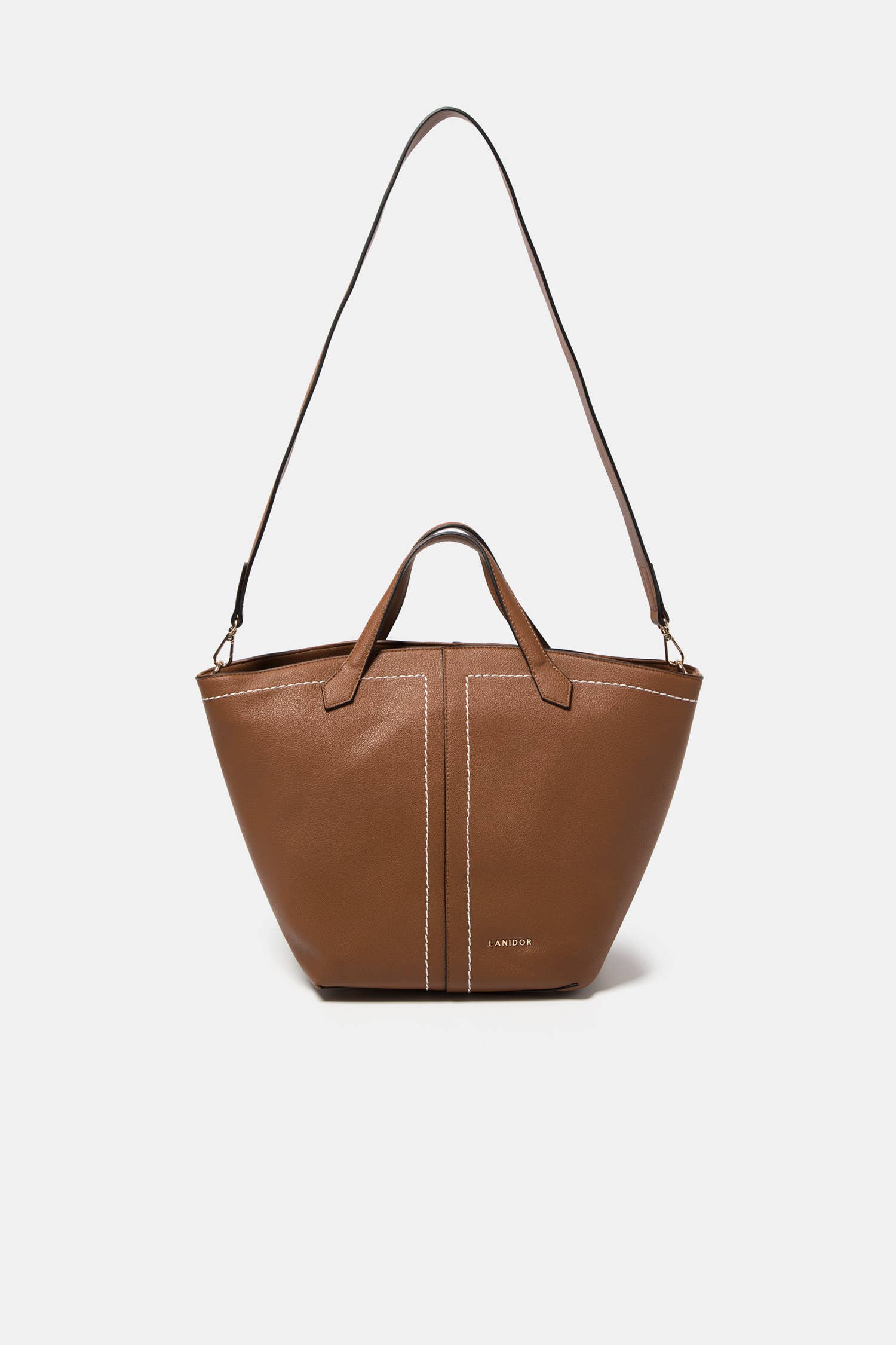 Landidor - Handtasche aus Kunstleder Cognacfarben mit Kontrastnähten