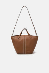 Landidor - Handtasche aus Kunstleder Cognacfarben mit Kontrastnähten