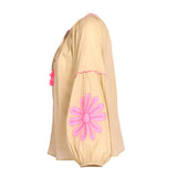 Jep Holland Bestickte Bluse Beige Pink Boho 100% Baumwolle