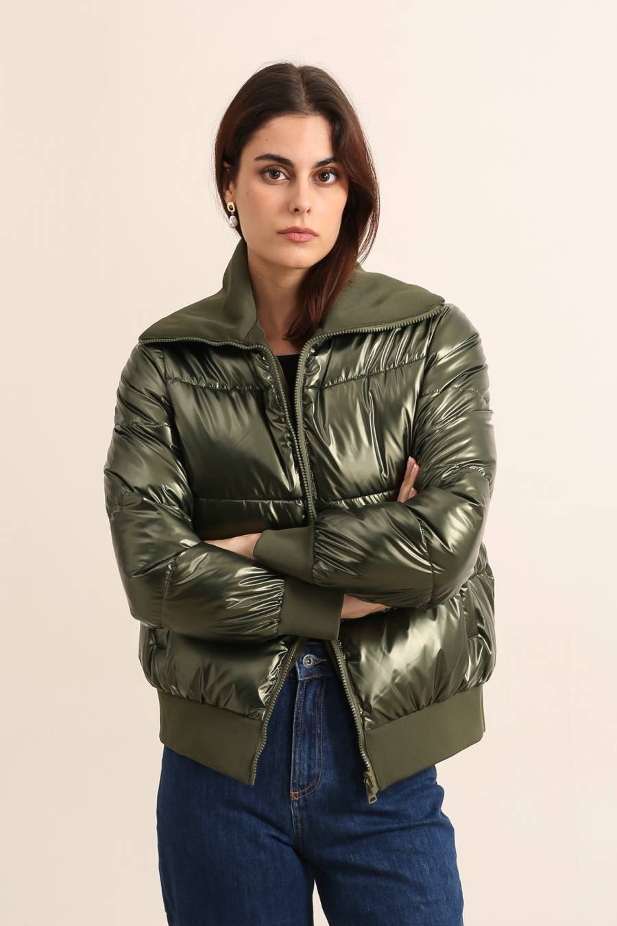 Attrait Paris wendbare Steppjacke Metallic-Khaki