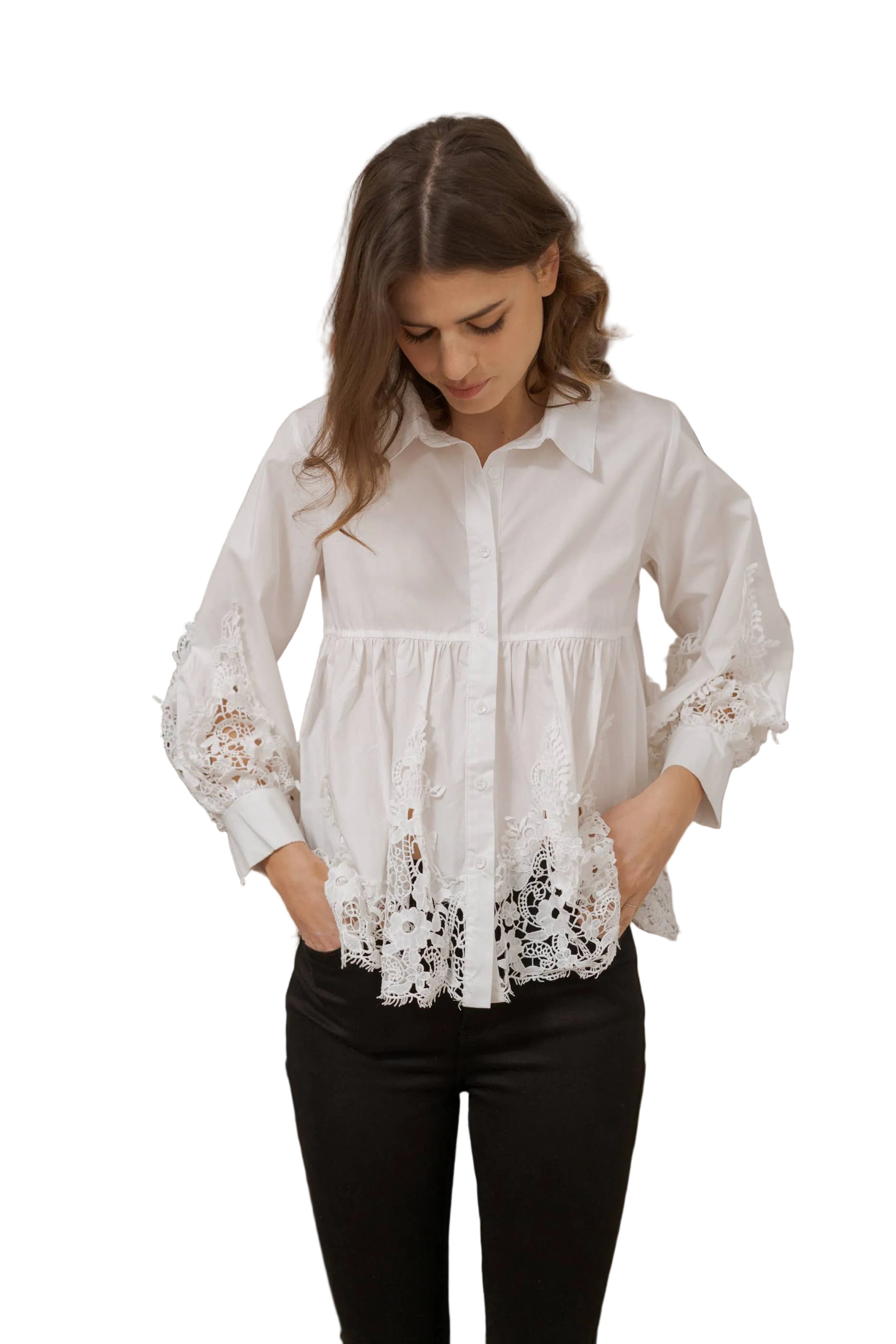 Choklate Paris Baumwollbluse Aimie Guipurespitze - Weiß