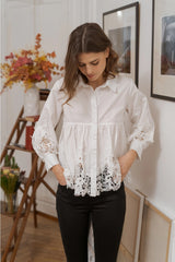 Choklate Paris Baumwollbluse Aimie Guipurespitze - Weiß