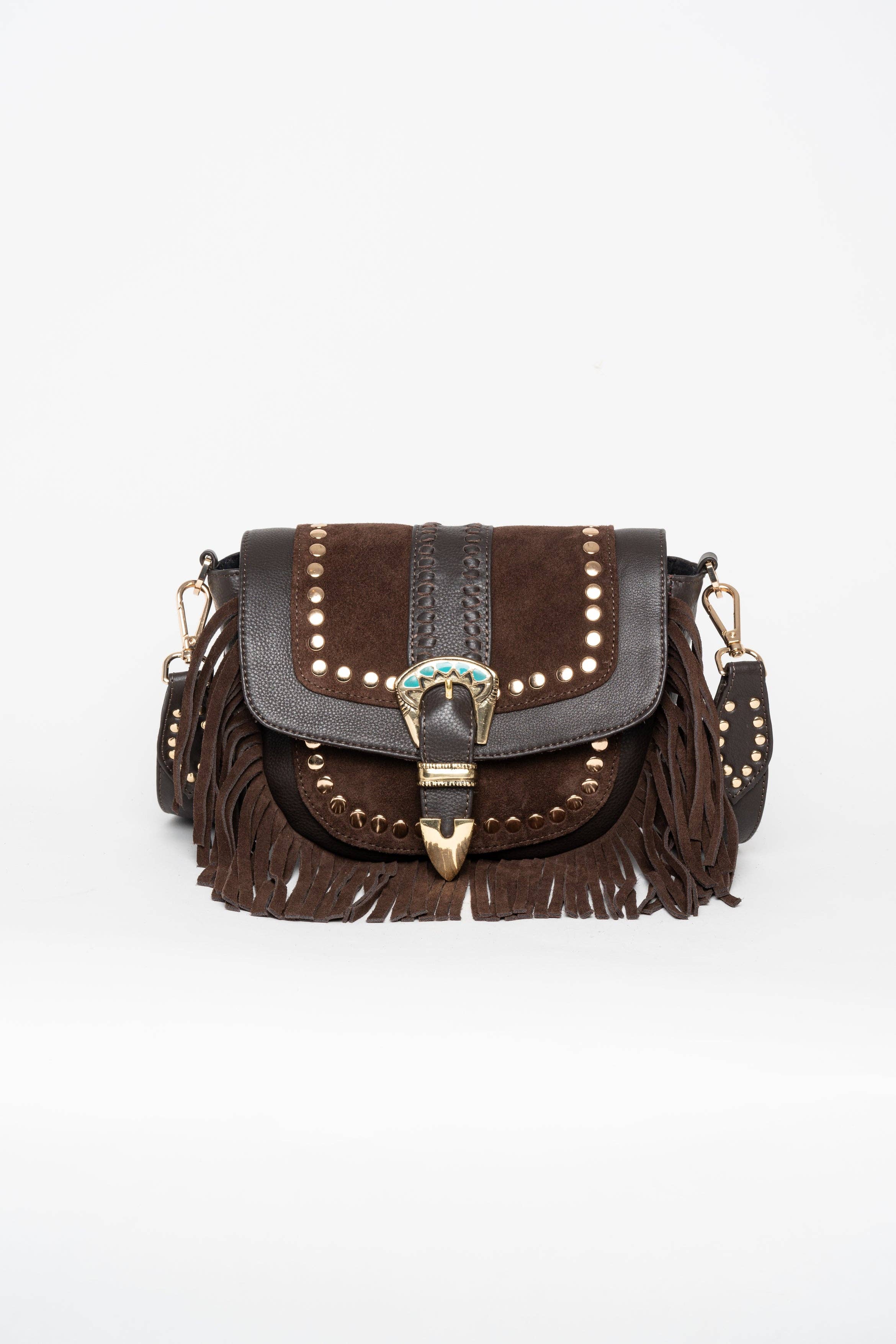 Piti Cuiti Umhängetasche aus Leder in Braun mit Fransen