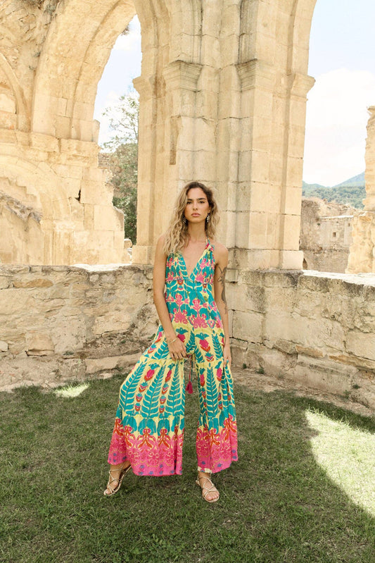 Piti Cuiti Jumpsuit "Ipanema" Rückenfreier Boho-Jumpsuit mit buntem Mustermix
