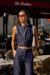 Lulumary Jeans-Top aus feinem fließendem Material Raw Denim Blue