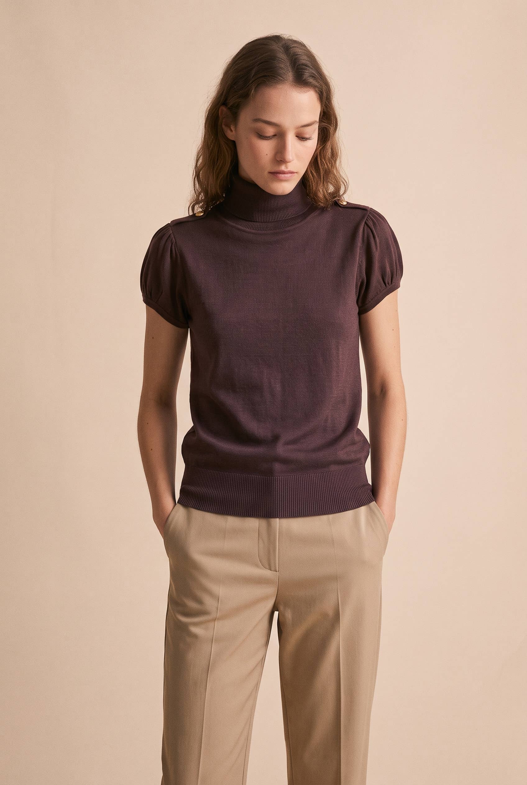 Top Alex aus Strick mit Rollkragen - 3284: Choco / Eine Größe