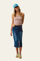 Q2 Beiges Trägertop mit fliederfarbenen Streifen und Trägern - Beige | Rippstrick