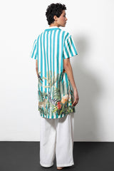 Lanidor Long-Blouse Türkis gestreift mit Tropicalprint