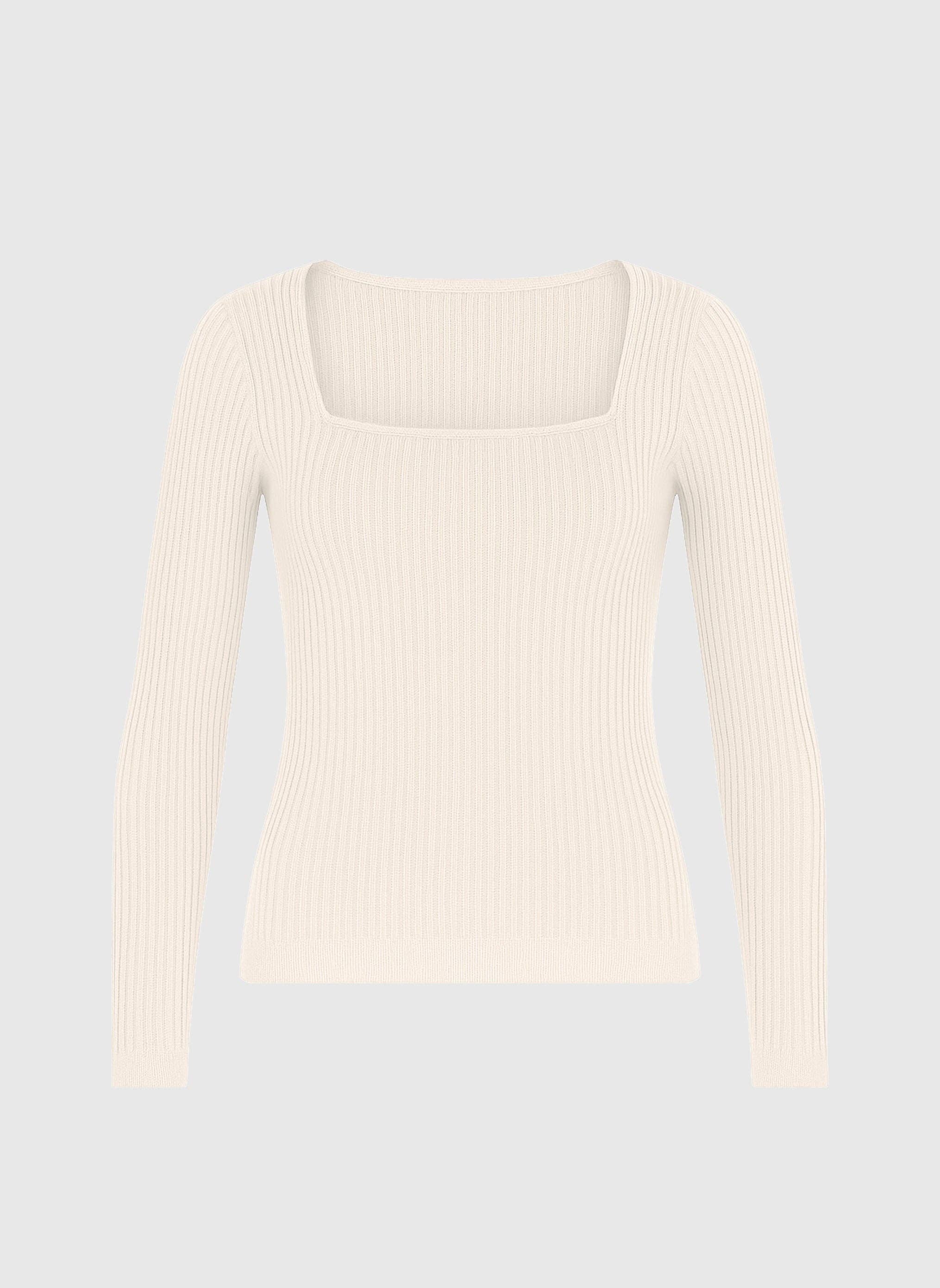 An'ge Paris - Pullover Lesie in Ecru - Figurbetonter Feinstrick-Pullover