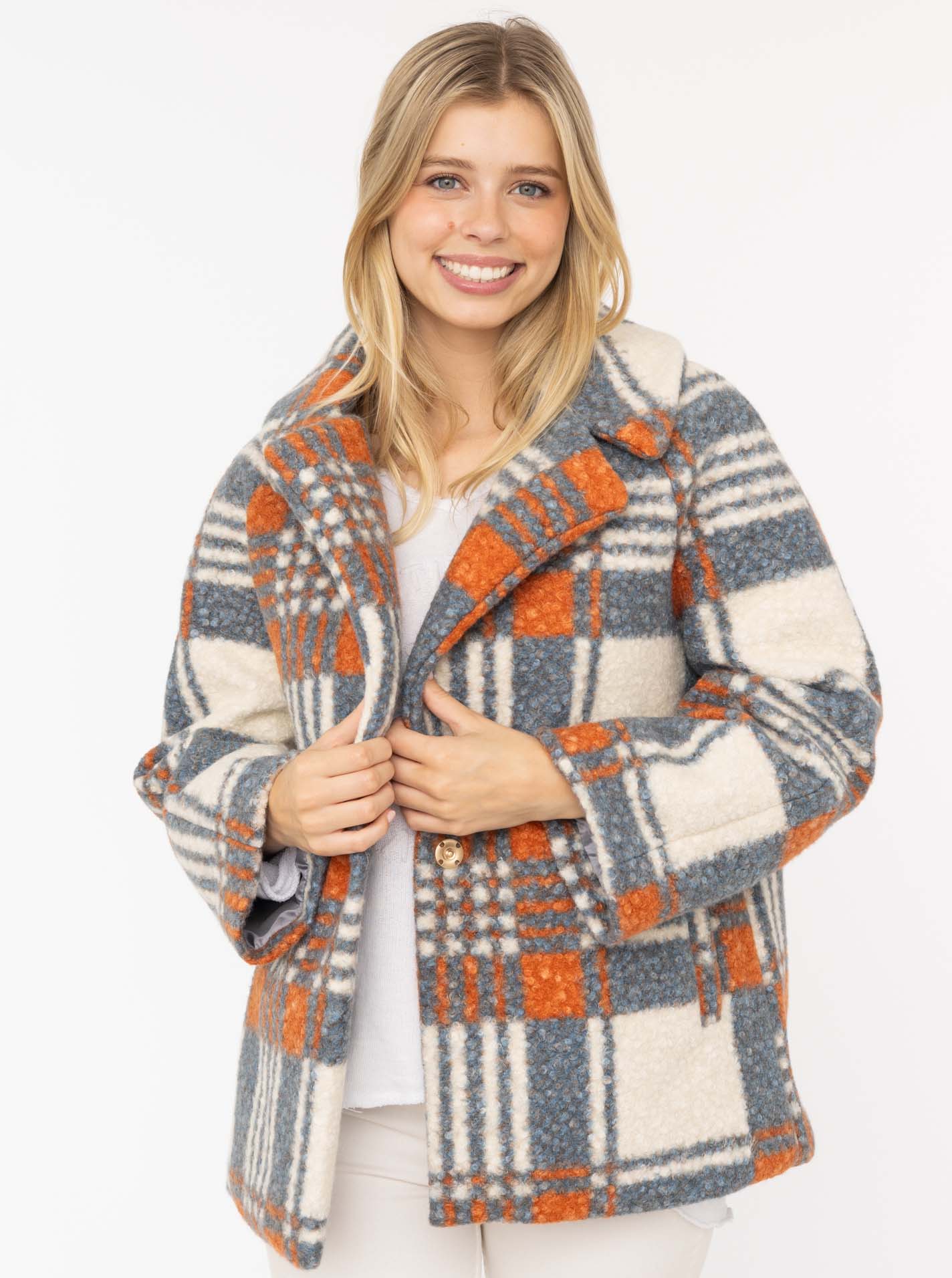 Zwillingsherz Oversize Jacke Karomuster Grau Orange